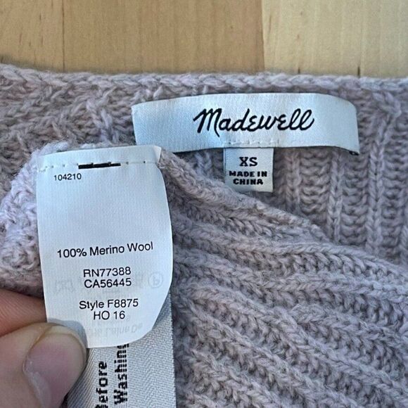 Madewell Womens Pale Purple Lilac Woodside 100% Wool Ribbed V Neck Sweater Sz XS - Picture 4 of 9